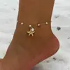 Tobillera con Colgante de Estrella de Mar Perla Imitación Joyería Versátil Europea y Americana Cadena para el Pie de Acero Inoxidable Moderna y Elegante Tendencia Personalidad