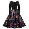 2022 Vintage Hepburn Estilo AliExpress Halloween Impressão Digital Costura Manga Comprida Grande Cinto de Vestido