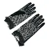 Guantes de Malla Hueca con Estampado de Leopardo para Mujer, Finos y de Moda, con Ribete de Encaje, Transpirables, Protección Solar, Guantes de Fiesta