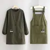 Avental Curto Impermeável Estilo Coreano para Buffets e Trabalho, Roupa de Trabalho de Manga Comprida com Texto Estampado, Macacão Doméstico para Cozinha, Resistente a Manchas e Sujeira