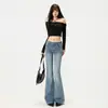 26 Colección de otoño e invierno transfronteriza nueva: Jeans de mezclilla de peso pesado estilo americano con un corte retro, de tiro bajo, holgado y con una pierna ligeramente acampanada - estilo mujer, disponibles para envío directo