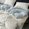 Juego de cuatro piezas de ropa de cama de gasa de doble capa, estilo Ins, fresco y sencillo, temporada de estudiante, clase A, juego de tres piezas para litera de dormitorio de estudiante de dibujos animados