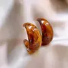 Brincos Âmbar Maillard Coreanos Resina Esmalte Manchas Gota de Óleo Brincos Moda Retrô Versátil Simples