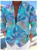 Nueva Camisa Casual de Manga Larga Transfronteriza Europea y Americana 2024 Estampado de Tortuga Manga Larga Hawaiana Explosiones Transfronterizas