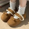 Zapatillas de Algodón Estilo Mary Jane con Encaje para Mujer Otoño e Invierno 2025 Nuevos Zapatos de Algodón Gruesos Antideslizantes para Interiores Zapatos de Estudiante