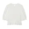 Al por mayor 2026 Primavera Nuevo Estilo Europeo y Americano para Mujer Cuello Redondo Mangas Abullonadas Patrón Cuadros Panal Top 61633