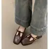 Versão em estoque~Sapatos Mary Jane elegantes de salto alto com bico quadrado vintage, com recorte discreto, fivela de tira única, salto grosso, adequados para o trabalho, sapatos femininos de salto alto