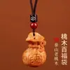 Llavero Colgante Bolsa de la Suerte de Madera de Melocotón de Loto, Bolsa de Dinero de las Cien Bendiciones, Amuleto para Atraer Riqueza, Colgante de Seguridad Portátil, Fuente Mayorista
