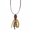 Collar con Borla de Cordón de Cuero, Madera, Resina, Perla y Piedra Ojo de Tigre Cadena para Suéter Estilo Melard Accesorio para el Cuello Casual Sencillo Versátil