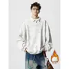 Top de lenço de seda estilo americano, moletom casual solto para homens, estilo outono, fresco e estiloso, tie-dye removível, design de marca da moda, gola de lapela, vintage