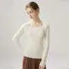 Suéter de cachemira para mujer, nuevo estilo otoño/invierno, color liso, cuello cuadrado, jersey de punto, corte ajustado, adecuado como capa interior o capa base