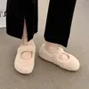 Zapatos fuzzy tipo Mary Jane para mujer, nuevos estilos de otoño e invierno, de suela suave, con cierres de velcro, diseño de cuento de hadas, forrados de felpa para abrigar, de suela plana y fáciles de poner.