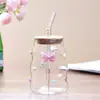 Taza de Nube Taza de Café de Vidrio de Borosilicato Alto Vidrio Transparente Taza para Bebidas Americanas con Hielo Mariposa Linda Taza de Agua