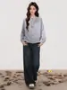 Cardigan Tricotado Cinza Estilo Preguiçoso Gola Redonda Manga Longa Suéter Engrossado para Mulheres Roupa Outono e Inverno 2026 Blusa Solta