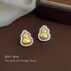 "El Tiempo Viene y Da Vueltas" Pendientes de Calabaza con Textura Cepillada, Pendientes de Estilo Lujo Ligero Microincrustados con Circonita, Accesorios para Orejas Estilo Nuevo Chino Retro