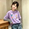 Camiseta Feminina, Estilo Novo Primavera/Outono 2026, Blusa da Moda, Camiseta Básica de Algodão Puro para Bebê Menina, Manga Longa de Outono, Falsa Peça Dupla