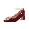 8766-54 En Stock Vestido de Novia Xiuhe Uso de Dos Maneras Nuevo Estilo Chino Rojo Zapatos Cómodos para Mujeres Embarazadas, Adecuado para Novias, Tacón Grueso