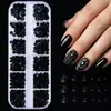 12 Compartimentos Fundo Plano Pedrarias para Nail Art Tamanhos Mistos Preto Rei Leque Ab Pedras Redondas Decoração de Unhas DIY Venda por Atacado