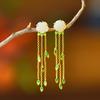 Pendientes de borla de jade hetian con esmalte de plata 925 estilo chino HTYE0051 jade hetian 10*10
