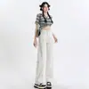 Jeans Feminino 2025 Primavera Branco Cremoso Cintura Alta Perna Larga Desbotado Solto Slimming Reta Calças Dummy