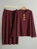Ropa Europea Transfronteriza Otoño e Invierno Estilo Francés Hebilla Metálica Suéter de Punto Holgado Conjunto Falda Larga Plisada Elegante Estilo Europeo y Americano para Mujer