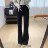 Estilo Maillard! Jeans flared de cintura alta com elasticidade em quatro direções para afinar o corpo feminino, calça pantalona justa para o outono, com efeito de levanta bumbum