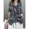 Ropa de Mujer de Algodón y Lino 2026 Verano Nuevo Estilo Algodón y Lino Estampado Retro Holgado Elegante Casual Versátil Blazer de Manga Larga
