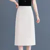Falda midi recta de suave color rosa, con caída, hecha a medida, de cintura alta, estilo sencillo, adecuada para ir al trabajo en otoño, color liso versátil