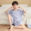 Pijama Infantil Verão Fino Seda de Gelo Manga Curta Shorts Novo Pai e Filho Decote V Desenho Animado Crianças Médias e Grandes Meninos Roupas de Casa