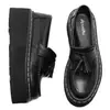 Mocasines de Borlas con Suela Gruesa para Mujer, Zapatos de Cuero Genuino de Caña Baja con Patrón de Lichi de Primera Capa, Zapatos de Plataforma Ligeros Versátiles para Estudiantes