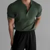 Camiseta de estilo Old Money con trenzado retorcido y cuello Henry para hombre, estilo veraniego de alta clase para ir al trabajo, de punto de manga corta ajustada con puños en las medias mangas