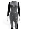 Entre na Cadeia de Suprimentos 2026 Aliexpress Amazon Noite de Verão Malha Strass Gola Redonda Vestido Feminino Yx946