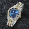 Explosões Europeias e Americanas Relógio de Pulso Masculino de Quartzo com Pulseira de Aço Hip-Hop Romano Graduado Diamante Calendário Hiphop Watch