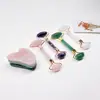 Rodillo Masajeador Facial de Jade Cristal Rosa Amatista Rodillo Manual de Doble Cabeza de Jade Tabla Gua Sha Set de Belleza