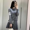 Cárdigan de punto con solapa tipo polo para mujer Tb, estilo universitario de primavera temprana, algodón, cuatro barras, punto fino