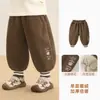 Calça Kaka Panda masculina com forro de fleece e espessura extra, calça longa de inverno quente para crianças, roupas de inverno para meninas, calça de moletom esportiva para bebê, estilo moderno