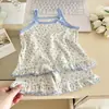 Conjunto de Ropa de Casa para Niñas de Verano, Pijamas de Tirantes Lindos con Dibujos Animados Florales Modernos Estilo Coreano para Niños