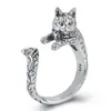 Comercio exterior más vendido anillo de gato animal plata tailandesa negro lindo anillo de gato mascota gatito mascota anillo abierto