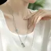 Plata de Ley 925 Nuevo Estilo Chino Colgante de Tara Verde Cadena para Suéter Mantra de Seis Palabras Cadena Trenzada Vintage de Turquesa
