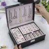 Caixa de joias de camada dupla, caixa de armazenamento de joias de grande capacidade com placa para brincos, caixa de armazenamento para pulseiras, joias, colares e anéis