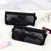 Nova Bolsa de Lápis Transparente de Malha Simples Estilo Japonês e Coreano Bolsa de Maquiagem Bolsa para Batom Bolsa de Material Escolar Bolsa de Lápis de Grande Capacidade