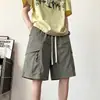 Shorts de trabalho masculino, shorts de comprimento médio com perna reta, marca da moda, estilo americano de gelo seco de verão, corte solto, casual, fresco e sedoso