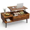 Mesa de Centro Retro Plegable Elevable con Compartimento de Almacenamiento Multifuncional Mesa de Té Mesa Plegable Mesa para el Hogar Escritorio de Computadora