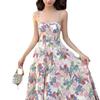 Vestido de verano para niños, elegante, de alta gama, largo y pequeño, con tirantes finos y estampado floral, estilo francés, suave y elegante.