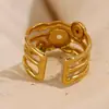 Moda Europeia e Americana Nicho Elegante Joias de Aço Inoxidável Banhado a Ouro 18K Camada Dupla Zircônia Multicolorida Anel Aberto