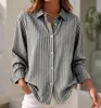 Nuevas camisas de manga larga para otoño/invierno para mujeres europeas y americanas, con diseños sencillos y modernos de cuadros y rayas, y un cuello camisero casual.
