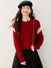 Tiro Real 2025 Cuello Redondo Retorcido Retro Rombo Punto Encaje Borde Empalme Manga Larga Lindo Dulce Estilo Punto