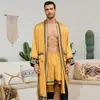 Traje de Bata de Satén y Shorts Estilo Barroco Europeo y Americano Transfronterizo Pijama Ropa de Casa para Hombre 3403+3397