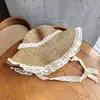 Novo Chapéu de Sol de Verão para Meninas para Passeios na Praia, Chapéu de Palha Infantil de Renda com Proteção Solar e Aba Larga, Chapéu de Palha de Menina