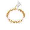 Pulseira de Aço Inoxidável Banhada a Ouro Real Pérola Europeia e Americana para Mulheres Brincos de Luxo Acessíveis High-End Joias de Aço Titânio Transfronteiriço